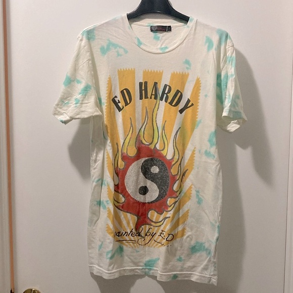 Ed Hardy 100% cotton Men’s tie dye Tshirt with yin yang - Picture 1 of 7